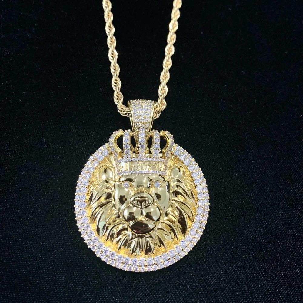 LION KING LAB DIAMONDS 18K GOLD NEW CHAIN NECKLACE CHARM MADE IN ITALY!
